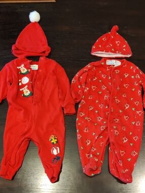Kid's Set Of 2 Miniwear Red Holiday Snap-Front Cotton Pajama Bodysuit